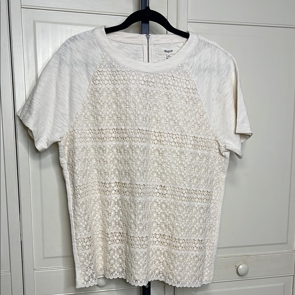 Madewell Tops - Madewell Short sleeve Womens T-Shirt Beige with Embroidery Lace Size XL NWT